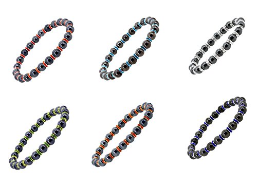 Black Magnetic Stretch Beaded Rhinestone Simulated Hematite Bracelet