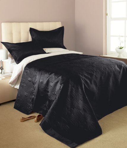 BLACK SATIN BEDSPREAD THROW & PILLOW SHAM SET DOUBLE / KING SIZE