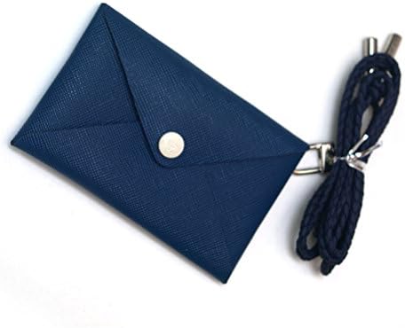 Leather Business Cards Holder Wallet Coin Purse Neck Strap VP103 (Navy)