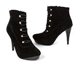 Sweet Beauty ANNIE Women's Shoes Military Platform High Heel Ankle Boots Bootie, Black Faux Suede