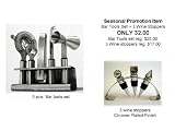 Jiminox 5 Pcs Bar Set PLUS 3 Wine Stoppers w/stand
