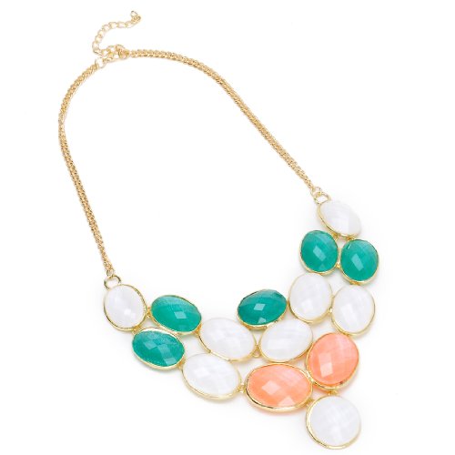 Fashion Gold Tone Chain Jewelry Ellipse Pink Blue White Resin Pendant Necklace