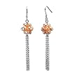 Peach Pink Cultured Pearl Cluster Dangle Earrings in Platinum Overlay CAREFREE Sterling Silver