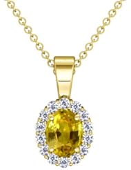 14K Yellow Gold Oval Cut Yellow Sapphire And Round Diamond Pendant