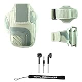 White Adjustable Deluxe Sportband / Workout Armband with Adaptable Neck Str ....