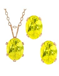 3.50 Ct Oval Canary Mystic Topaz Gold Plated Silver Pendant Earrings Set
