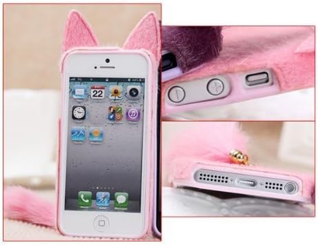 W-RainBow Apple iphone 4 Case Pink Lovely Cartoon Fluffy Plush Tail Cat Flexible TPU Snap On Embedded Case Cover For Apple iphone 4 4G 4S
