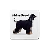 Afghan Hound Black Rubber Square Coaster (4 pack)