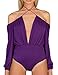 Allegrace Women Sexy String Halter Neck Bodysuit Off Shoulder Leotard Jumpsuit Purple S