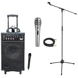 Pyle Speaker, Mic, Stand and Cable Package - PWMA860I 500W VHF Wireless Portable PA System /Echo W/Ipod Dock - PDMIK1 Professional Moving Coil Dynamic Handheld Microphone - PMKS2 Tripod Microphone Stand w/Boom - PPMCL50 50ft. Symmetric Microphone Cable XLR Female to XLR Male