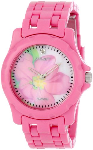 Sprout Women's ST6001PMPK Eco-Friendly Diamond Pink Flower Dial and Corn Resin Bracelet Watch