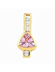 14K Yellow Gold Trillion Cut Pink Sapphire and Diamond Pendant -- LIFETIME WARRANTY