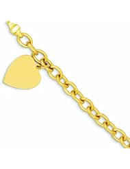 14K Gold 8.5in Polished Engravable Link with Heart Charm Bracelet 8.5 Inches