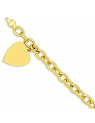 Genuine 14K Yellow Gold 8.5In Polished Engravable Link With Heart Charm Bracelet 8.5 Inches 22 Grams Of Gold 100% Satisfaction Guaranteed.