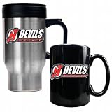 New Jersey Devils NHL Stainless Steel Travel Mug and Black Ceramic Mug Set