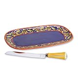 Pfaltzgraff Villa della Luna 14 Bread Tray with Serrated Knife
