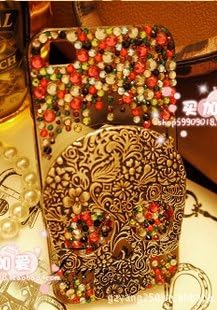 VL Bling iphone 5 Case Bling Protective Skin 3d Crystal Bronze Face Mask