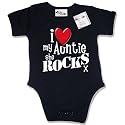 Dirty Fingers  I Love my AUNTIE she Rocks x  Baby & Toddler Short Sleeve Bodysuit / BabyGrow, 0-3 months, Black