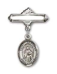 Sterling Silver Baby Badge with St. Deborah Charm and Polished Badge Pin