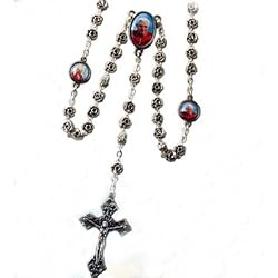 Pope Benedict & John Paul II Rosary - 6mm Metal Rose Beads - 18" Total Length with Clasp