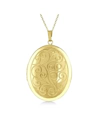 Oval Shaped Filigree Pattern Pendant Necklace And Locket For Women 14K Yellow Gold Vermele