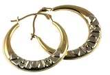 Image of 9ct Gold Ladies 104265/000/325 2 Tone 'Mum' Detail Creole Earrings