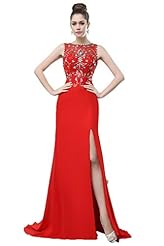 Chiffon  Slit Lace 2015 Pageant Dress/Prom Dress/Party Dress  With Rhinestones