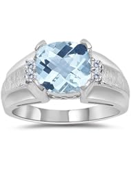 0.08 Cts Diamond & 1.94 Cts Aquamarine Ring in 14K White Gold