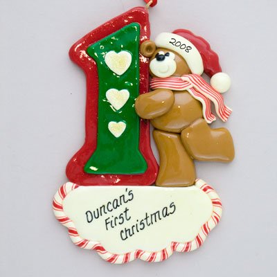 Baby's First Christmas Bear Personalized Claydough Ornament Picture