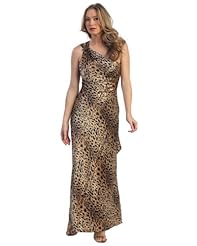 Leopard Print One Shoulder Draped Polyester Evening Dress 