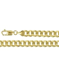 7mm 14K Yellow Gold Solid Concave Curb Classic Link Chain Necklace with Secure Lobster Claw Lock Clasp - 24" inches