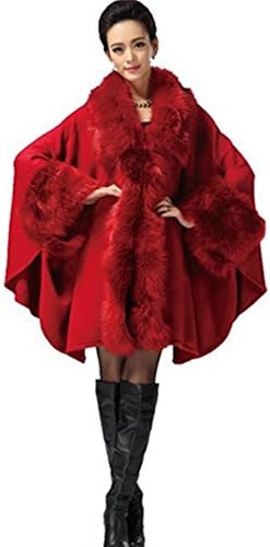 LIMATRY Women Fashion imitation fox fur cape cardigan shawl (maroon)