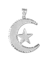 Jewelry: Sterling Silver Diamond-Cut Islamic Charm Crescent Moon and Star Pendant - Claddagh Gold