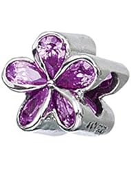 Zable (tm) Sterling Silver Purple Plumeria With CZ Pandora Compatible Bead / Charm