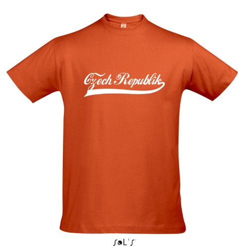 T-Shirt Tschechien Oldschool Czech Republic LÄNDERSHIRT EM / WM FAN Trikot S-XXL , Orange – weiß , L