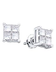1 cttw 14k White Gold Diamond Princess Cut Invisible Set Earrings Unisex (Real Diamonds: 1 cttw)