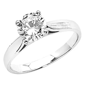 14K White Gold Round Solitaire CZ Cubic Zirconia Engagement Ring Band - Size 4