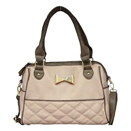 Designer Inspired Twin Handled Fashion Handbag Nude Pink & Brown
