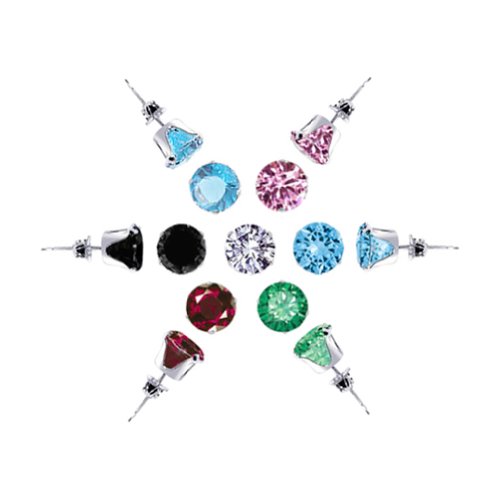 Gem Avenue 925 Sterling Silver Set of 7 Colors 4mm Round Stud Earrings