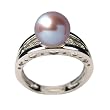 Eternity Lavender Cultured Pearl Cubic Zirconia Carved Hearts Platinum Overlay Sterling Silver Ring