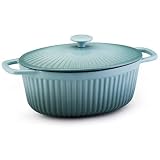 Paula Deen Cast Iron 5-quart Covered Oval Casserole, Aqua 51515