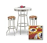 Chrome Bar Table & 2 Chrome Washington Redskins NFL Fabric Seat Barstools