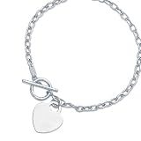 14K White Gold Bracelet With Heart Charm - 7.25 inches