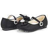 Dream Pairs ANGELS Mary Jane Bow Rhinestone/Pearls Embelishment Throughout Velcro Walker Ballerina Flat