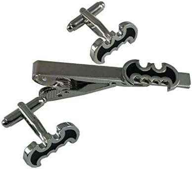 Silver and Black Batman Cutout Tieclip Cufflink Set