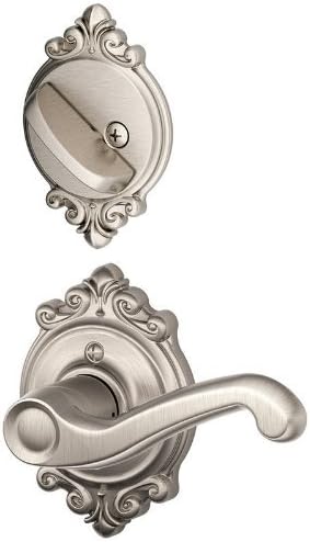 Schalge F94FLA619BRKLH Satin Nickel Interior Pack Flair Lever Left Handed Dummy Interior Pack with Deadbolt Cover Plate and Decorative Brookshire Rose