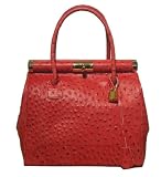 Italian Leather Flame Orange Ostrich effect Gold Turnlock Frame Bag -- SwankySwans
