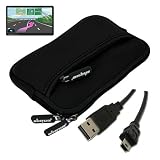 Premium Black Glove Series Carrying Case + Clear Screen Protector + USB Data Cable for Garmin Nuvi 1450 1450LMT