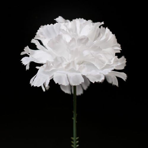 Set of 24 White Artificial Silk Carnation Stems for Corsages, Boutonnieres, and Crafting