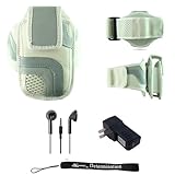 White Adjustable Deluxe Sportband / Workout Armband with Adaptable Neck Str ....